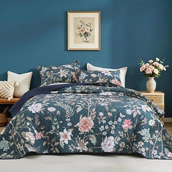 Botanical Bird Print All Season Soft Bedspread Coverlet