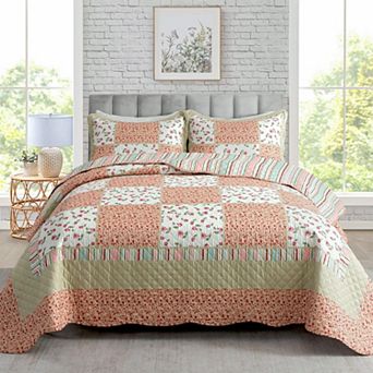 3 pc Reversible Soft Microfiber Quilt Set Lightweight Box Stitched Bedding