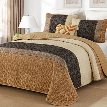 3 pc Boho Striped Farmhouse Plaid Bedding Lightweight Softfiber Coverlet Set