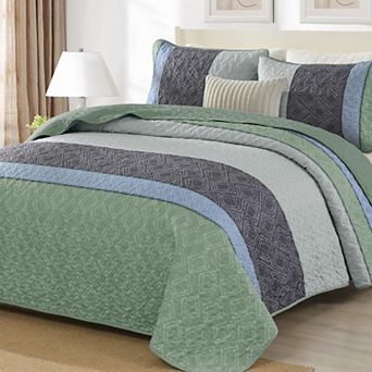 3 pc Boho Striped Farmhouse Plaid Bedding Lightweight Softfiber Coverlet Set