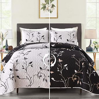 3 pc Botanical Quilt Set Soft Lightweight All Season Bedding Cover