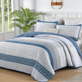 2 pc Reversible Striped Microfiber Quilt Set Soft Lightweight Bedroom Coverlet