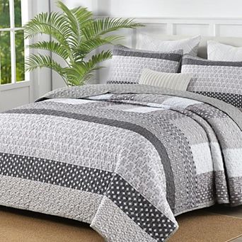 2 pc Reversible Striped Microfiber Quilt Set Soft Lightweight Bedroom Coverlet