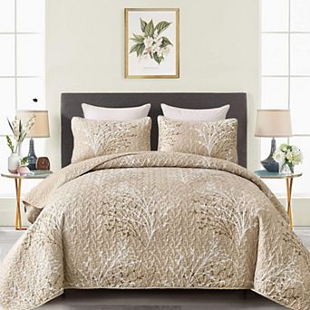 Branch Botanical 3 pc Quilt Set Soft Lightweight All Season Bedding Coverlet