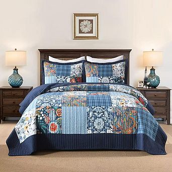 Cotton 3 pc Reversible Bedding Set All Season Soft Cozy Quilt Coverlet
