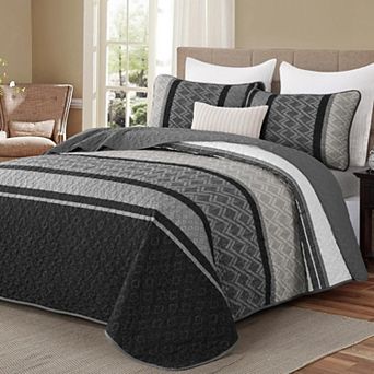 3 pc Striped Quilt Bedding Set Lightweight All Season Soft Coverlet