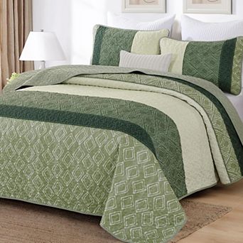 2 pc Patchwork Geometric Dorm Bedding Quilt Set Lightweight All Season Microfiber Coverlet