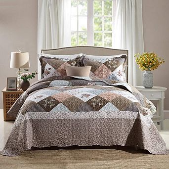 2 pc Reversible Soft Microfiber Quilt Set Lightweight Patchwork Bedding
