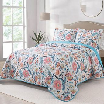 Lightweight 3 pc Garden Style Floral Bedding Set All Season Soft Bedroom Decor