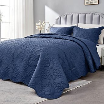 Lightweight Reversible Quilted Coverlet Set 3 pc All Season Soft Easy Care