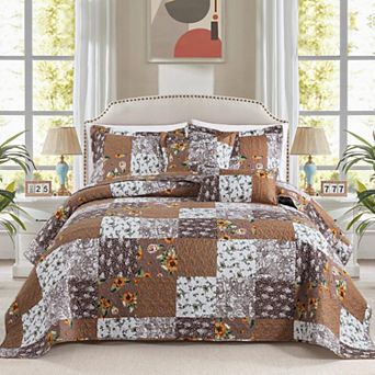 3 pc Garden Style All Season Lightweight Quilt Bedding Set