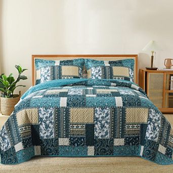 3 pc Garden Style All Season Lightweight Quilt Bedding Set