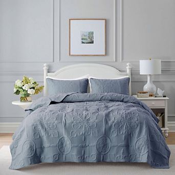 3 pc Damask Quilt Bedding Set Soft Lightweight All Season Farmhouse Coverlet
