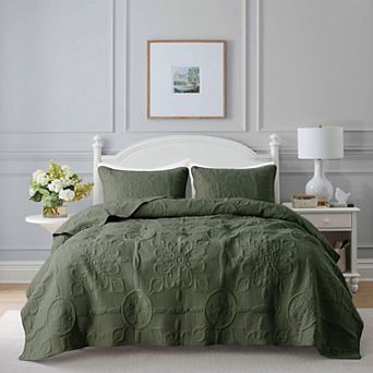 3 pc Damask Quilt Bedding Set Soft Lightweight All Season Farmhouse Coverlet