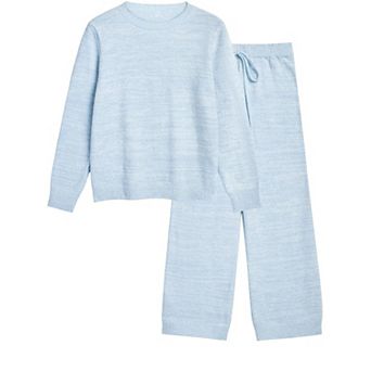 Womens 2 pc Crew Neck Soft Plush Knit Lounge Sleepwear Set