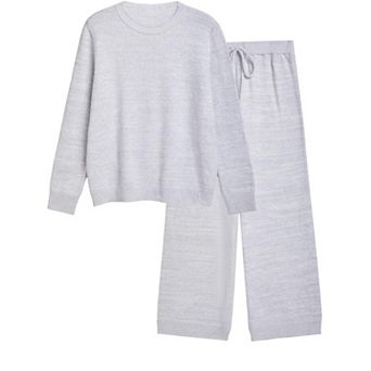 Womens 2 pc Crew Neck Soft Plush Knit Lounge Sleepwear Set