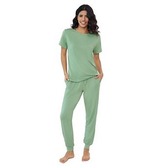 Women Viscose Soft Short Sleeve Jogger Pajama Set Moisture Wicking Lounge Wear