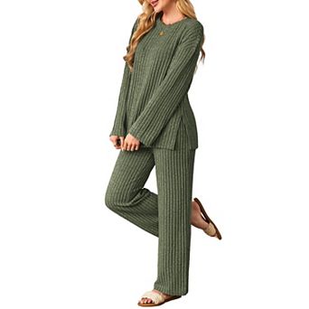 Womens 2 pc Cozy Knit Lounge Set Oversized Loungewear Sleepwear