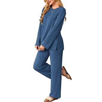 Womens 2 pc Cozy Knit Lounge Set Oversized Loungewear Sleepwear