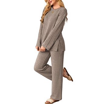 Womens 2 pc Cozy Knit Lounge Set Oversized Loungewear Sleepwear