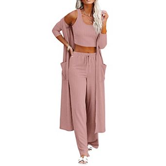 Womens 3 pc Lounge Pajama Set Soft Stretch Loungewear Travel Outfit