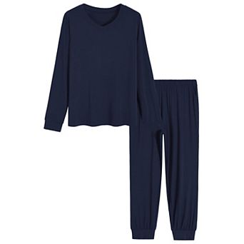 Viscose Long Sleeve V Neck Top Jogger Pants Pajama Set