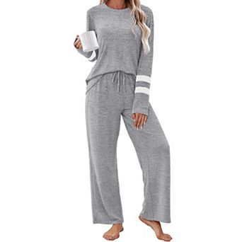 Womens 2 pc Ultra Soft Lounge Set Long Sleeve Wide Leg Loungewear