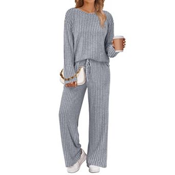Womens 2 pc Soft Stretch Lounge Set Casual Crew Neck Loungewear