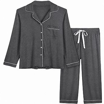 Womens Viscose Long Sleeve Button Up Pajama Set Soft Breathable Sleepwear