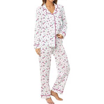 Womens 2 pc Soft Cotton Long Sleeve Pajama Set Comfy Loungewear Sleepwear