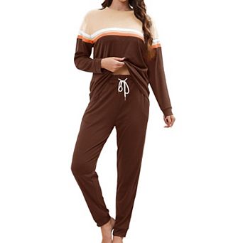 Womens 2 pc Soft Long Sleeve V Neck Pajama Set With Pockets