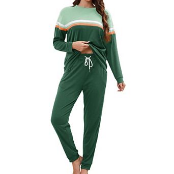 Womens 2 pc Soft Long Sleeve V Neck Pajama Set With Pockets