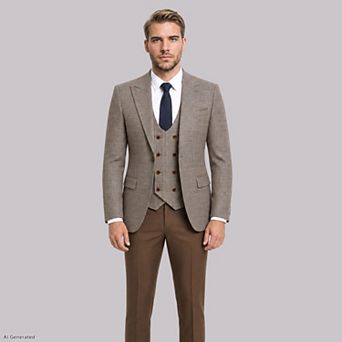 Men's 3 pc Slim Fit Plaid Formal Suit Set with Blazer Horseshoe Vest & Pants