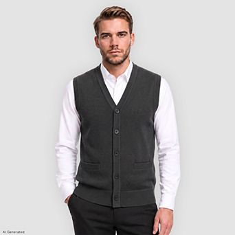 Men's Knit Sweater Vest Fleece Lined V-Neck Cardigan with Pockets
