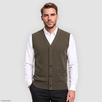 Men's Knit Sweater Vest Fleece Lined V-Neck Cardigan with Pockets