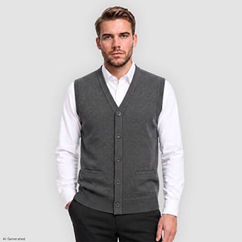 Men's Knit Sweater Vest Fleece Lined V-Neck Cardigan with Pockets