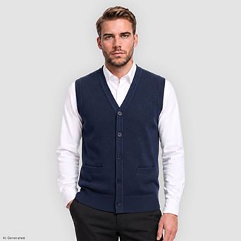 Men's Knit Sweater Vest Fleece Lined V-Neck Cardigan with Pockets