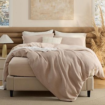 Bedsure 100% Cotton Duvet Cover with Fitted Sheet - Khaki Waffle Weave Duvet Covers, PureWowen