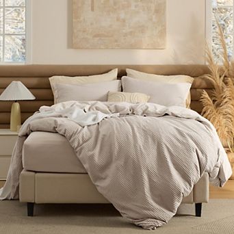 Bedsure 100% Cotton Duvet Cover with Fitted Sheet - Khaki Waffle Weave Duvet Covers, PureWowen