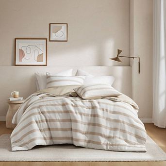 GDFStudio 3 pc Yarn-Dyed Striped Comforter Set with Premium Texture