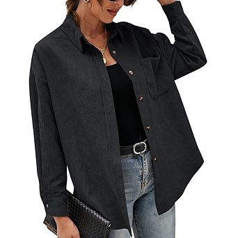 Women's Corduroy Long Sleeve Button Up Casual T-Shirt Top