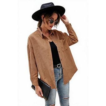 Women's Corduroy Long Sleeve Button Up Casual T-Shirt Top