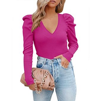 Women's V Neck Long Sleeve Pullover Sweater Top
