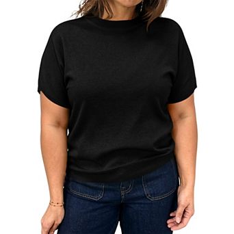 Women’s Plus Size Short Sleeve Crew Neck Knit Top Fit Lightweight Pullover Sweater Shirt
