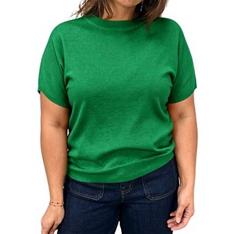 Women’s Plus Size Short Sleeve Crew Neck Knit Top Fit Lightweight Pullover Sweater Shirt