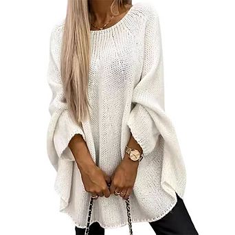 Women's Knit Poncho Style Pullover Sweater Wrap Top