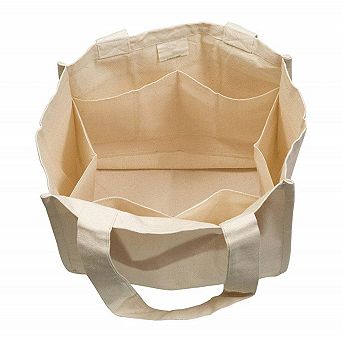 Reusable Canvas Produce Tote Bag with 6 Pocket Sleeves Grocery Bag (15.5" x 11.5")