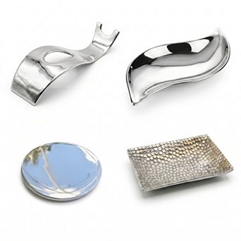 4 pc Metal Home Accents Collection Bowl, Bottle Holder, Soap Dish & Candle Coaster Set