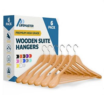 Wooden Clothes Hangers, Non-Slip Space-Saving Closet Hanger Set with 360° Swivel Hook, Natural