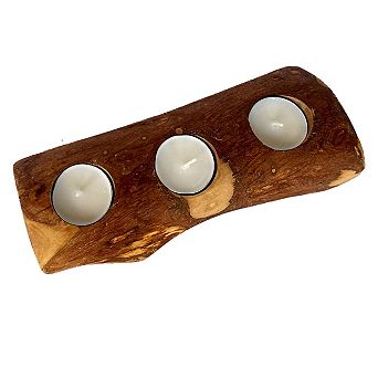 Handcrafted Mediterranean Olive Wood Tealight Candle Holder Rustic Centerpiece